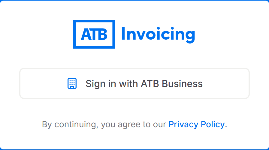 ATB Invoicing sign-in page with the Sign in with ATB Business button