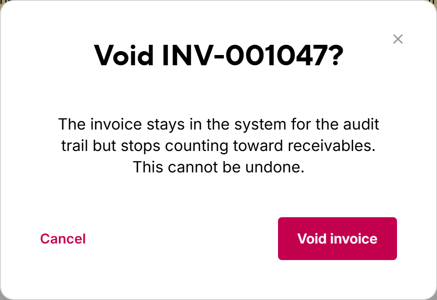 The void invoice confirmation dialog